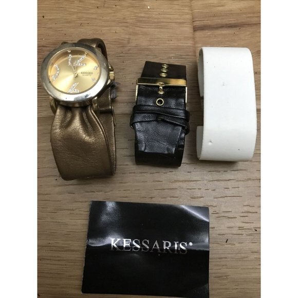 Lot‎ Of 1 Ladies Vintage Kessaris Watch With 2 Interchangeable ￼Bands Black Gold - Picture 3 of 3